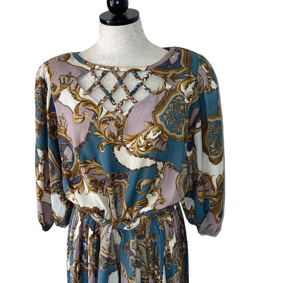 Diane Freis Original Georgette Dress Womens Braid Work Pleated Scarf Vintage - Picture 5 of 16